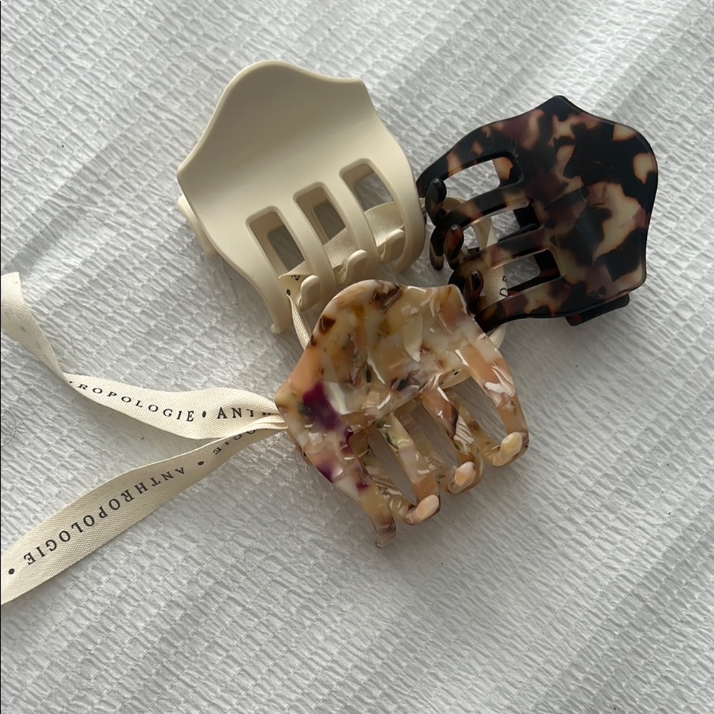 Anthropologie Hair Clips Set - Cream, Tortoise, Marble